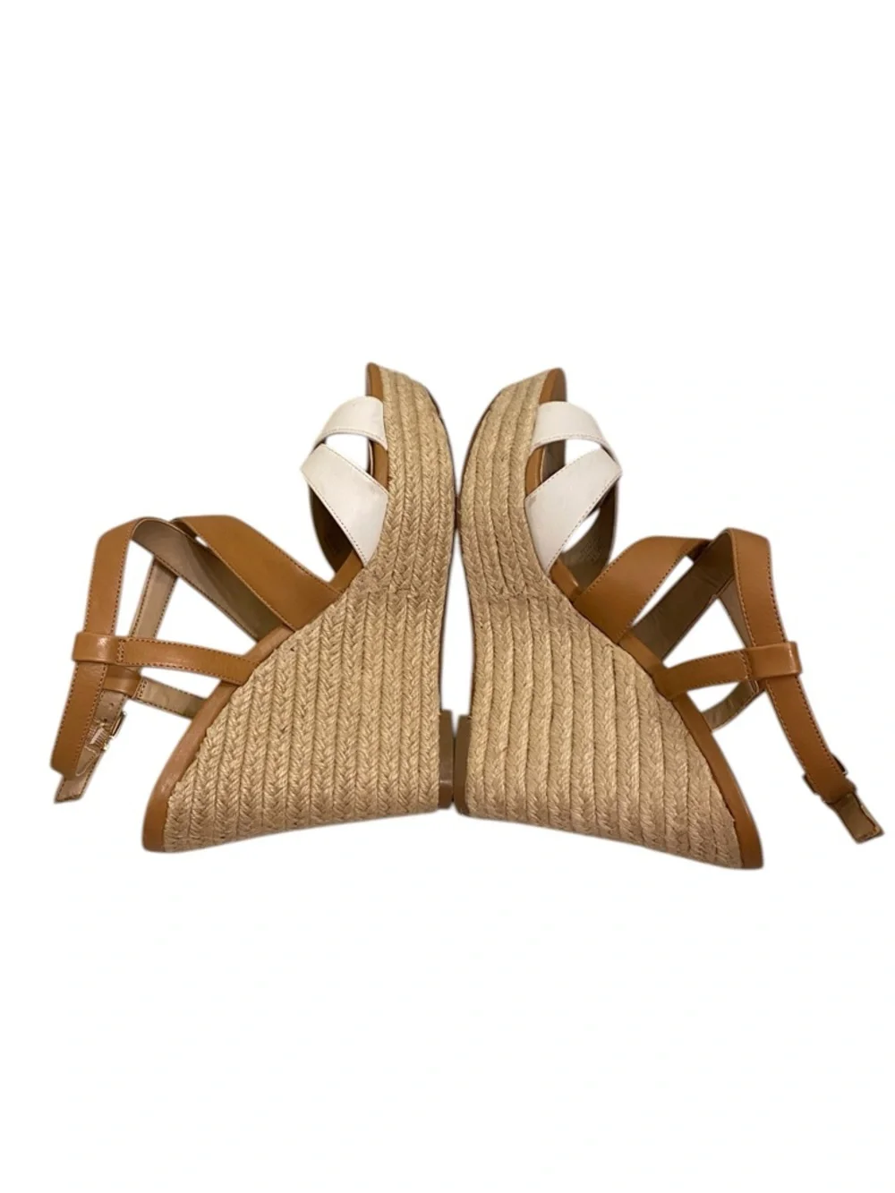 Vince Camuto Tan and White Espadrille Wedge Sandals